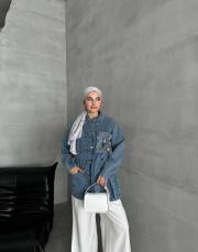 buz mavisi taşlı kot  çeket