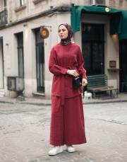 bordo düğmeli pantolonlu takım 2